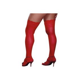 Bas rouges grande taille nylon autofixants jarretières dentelle 
